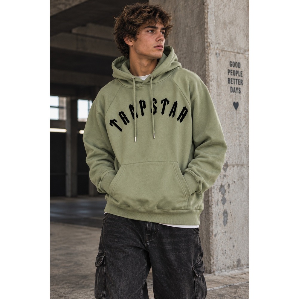 Trapstar London Arched Logo Hoodie Sage Green Mens Large Pullover Streetwear
